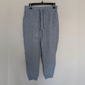 Athleta Retreat Linen Jogger Pants Womens 6 Heather Blue Zip Pockets Drawstring